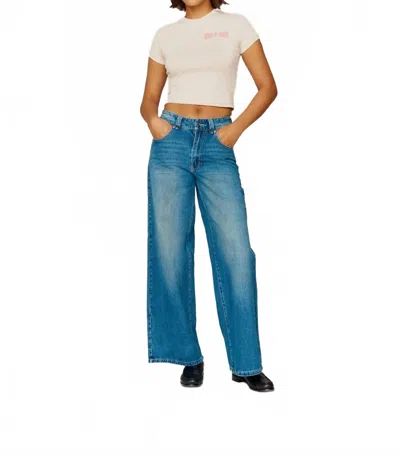 House Of Sunny Low Rise Wide Leg Denim Jeans In Blue Wash