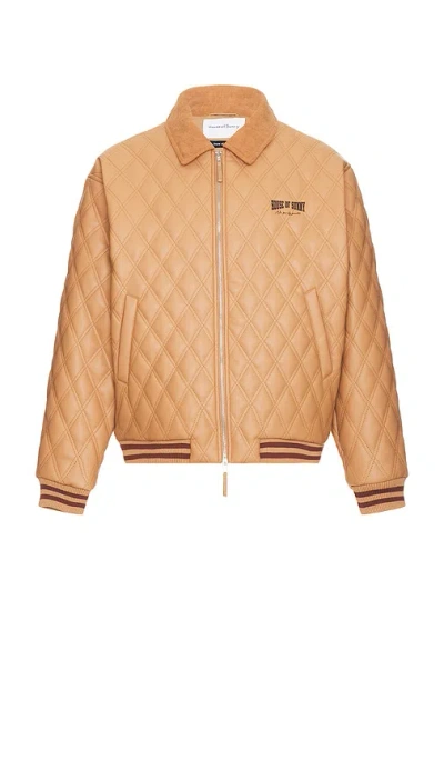 House Of Sunny Midcentury Quilt Bomber Jacket In 탠