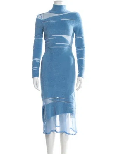 Pre-owned House Of Sunny Mock Neck Midi Length Dress In Blue