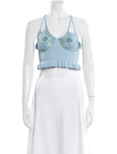 Pre-owned House Of Sunny Patterned Halterneck Crop Top In Green
