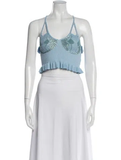 Pre-owned House Of Sunny Patterned V-neck Crop Top In Purple