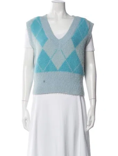 Pre-owned House Of Sunny Patterned V-neck Sweater In Blue
