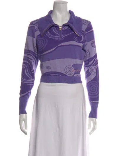 Pre-owned House Of Sunny Patterned V-neck Sweater In Purple