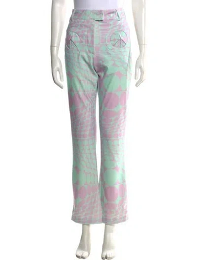 Pre-owned House Of Sunny Polka Dot Print Flared Pants In Green