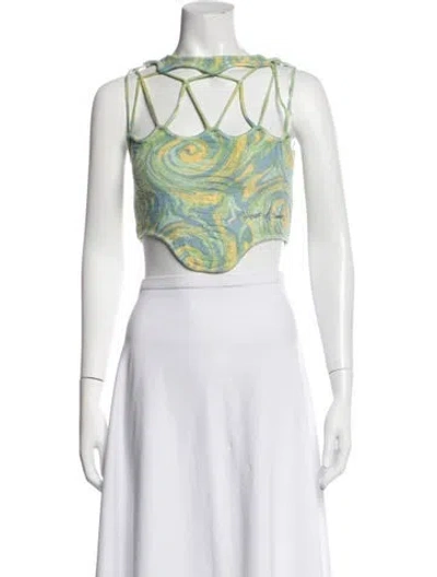 Pre-owned House Of Sunny Printed Asymmetrical Crop Top In Purple