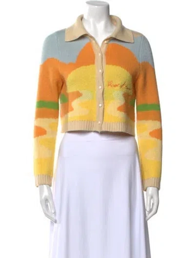 Pre-owned House Of Sunny Printed Crew Neck Sweater In Yellow