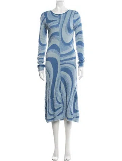 Pre-owned House Of Sunny Printed Midi Length Dress In Blue