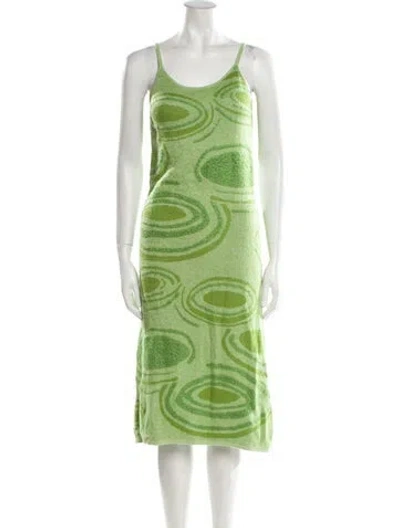Pre-owned House Of Sunny Printed Midi Length Dress In Green