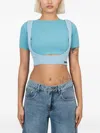 House Of Sunny Ribbed-knit Cut-out Top In Blue