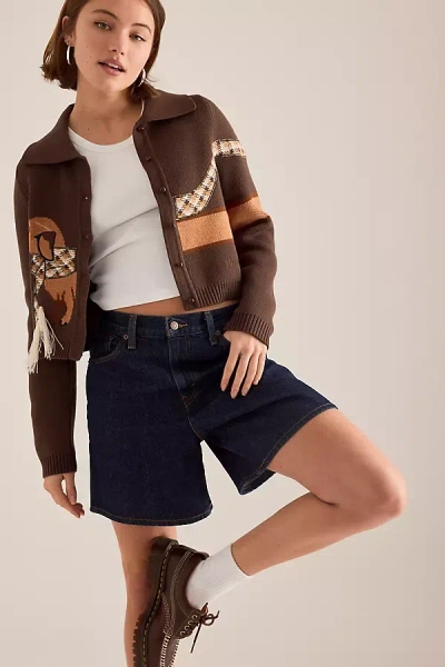 House Of Sunny Sausage Dog Embroidered Cardigan In Brown