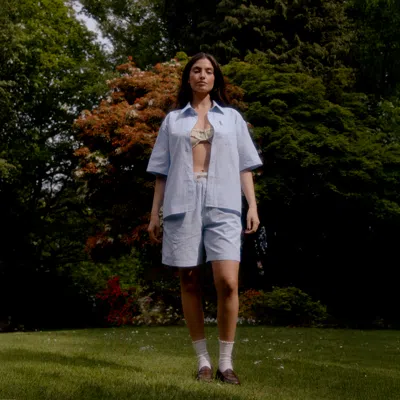 Seersucker Box Fit Short In Blue from House of Sunny