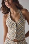 House Of Sunny Sloane Check Waistcoat Vest Top Jacket In Brown Check, Women's At Urban Outfitters