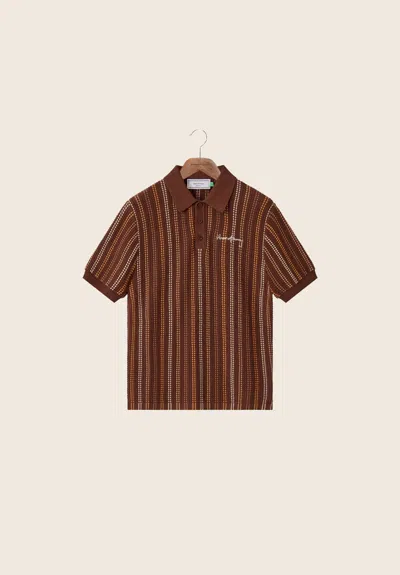 House Of Sunny Stripe Knitted Polo In Brown