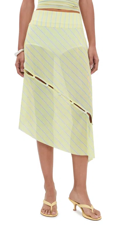 House Of Sunny Striped Mesh Asymmetric Skirt Butter In White