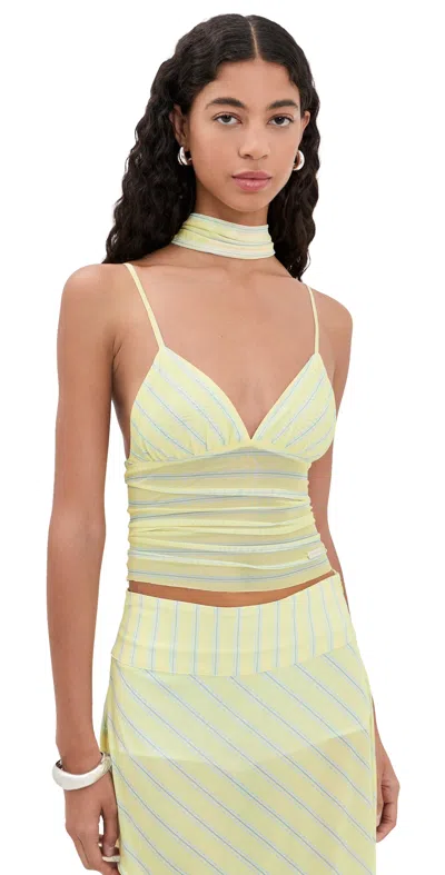 House Of Sunny Striped Mesh Cami Top Butter In Yellow