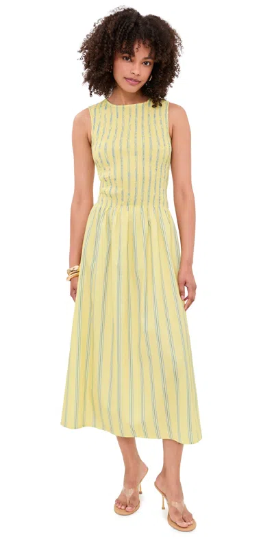 House Of Sunny Striped Ruched Mesh Dress Butter In Green