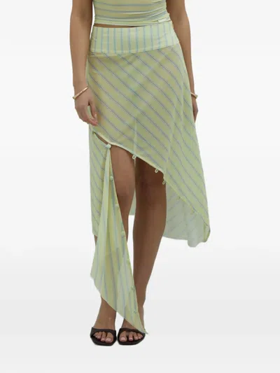 House Of Sunny Striped-pattern Asymmetric Skirt In Green