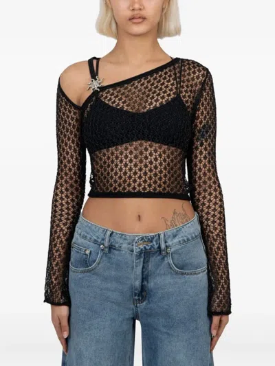 House Of Sunny Sun-embellished Mesh Top In Black