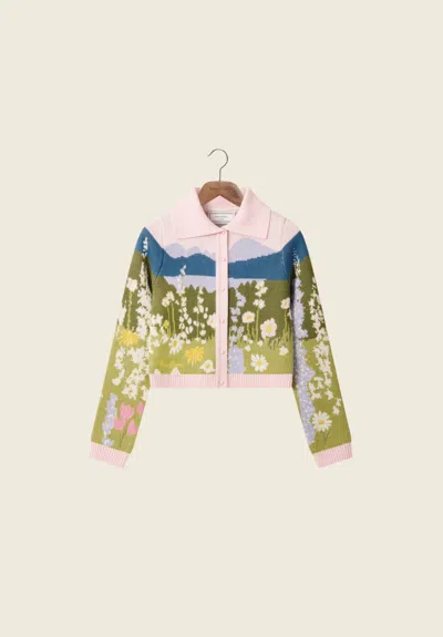 House Of Sunny Sunset Blooms Tripper Cardigan In Green