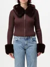 House Of Sunny Womens Chocolate Peggy Cropped-length Faux0fur Trim Stretch-knit Cardigan In Braun