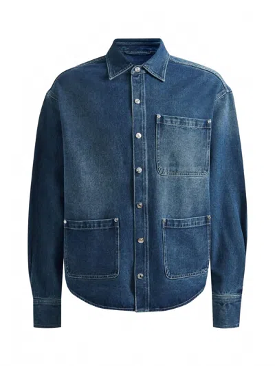 House Of Sunny Take A Trip Topstitch Shirt In Blue Wash
