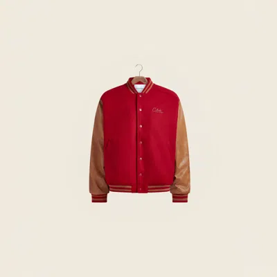 House Of Sunny The Club Panelled Felt Varsity Jacket In Red