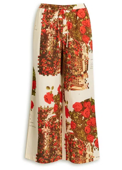 House Of Sunny The Rose Garden Printed Cotton-poplin Trousers