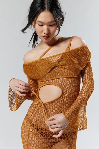 House Of Sunny The Solar Sheer Knit Shrug Sweater In Bronze, Women's At Urban Outfitters