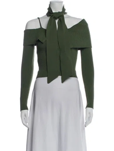 Pre-owned House Of Sunny Tie Neck Long Sleeve Crop Top In Green
