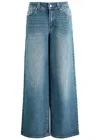 House Of Sunny Low Rise Wide Leg Denim Jeans In Blue Wash In Mid Blu