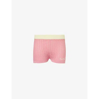 House Of Sunny Womens Blush Brand-embroidered Mid-rise Cotton Shorts
