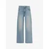 HOUSE OF SUNNY HOUSE OF SUNNY WOMEN'S SKY BLUE CRYSTAL-EMBELLISHED WIDE-LEG MID-RISE DENIM-BLEND JEANS