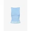 House Of Sunny Womens Beau Blue Multi-layer Boat-neck Stretch-mesh Top
