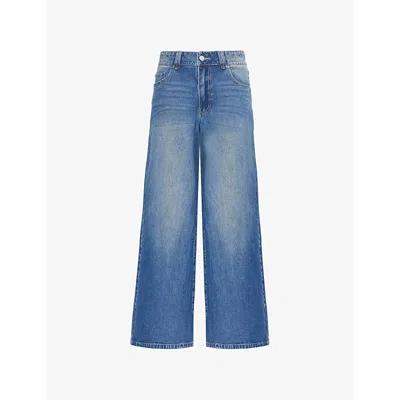 House Of Sunny Womens  Self-tie-fastening Brand-plaque Wide-leg Low-rise Denim-blend Jeans In Blue Wash