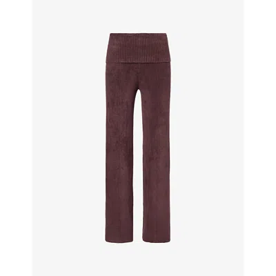 House Of Sunny Womens Chocolate Fold-over Straight-leg Mid-rise Knitted Trousers