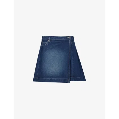 House Of Sunny Womens Fade Pleated Denim Mini Skirt Blue Rinse