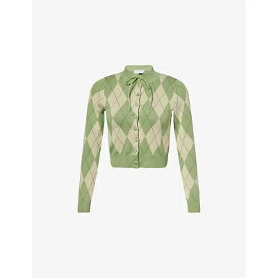 House Of Sunny Womens  Argyle Cotton-knit Cardigan In Green