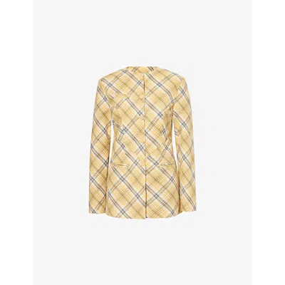 House Of Sunny Womens  Check-print Round-neck Slim-fit Woven-blend Blazer In Multi