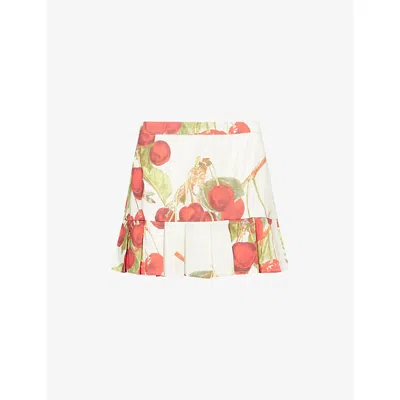 House Of Sunny Womens Multi Cherry-print Pleated Cotton-and-linen Mini Skirt In Cherry Print