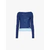 House Of Sunny Womens Royal Blue Layer Boat-neck Recycled-polyester Blend Stretch-mesh Top In Royal Blue
