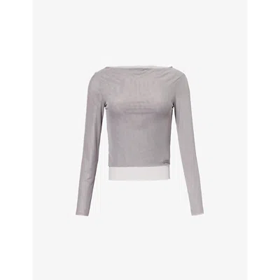 House Of Sunny Womens  Layered-design Mesh Stretch Recycled -polyester Top In Ash