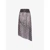 House Of Sunny Womens Black Polka-dot Asymmetric Stretch-woven Midi Skirt In Black