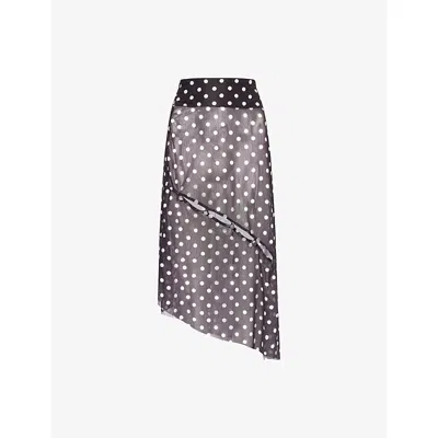 House Of Sunny Womens Black Polka-dot Asymmetric Stretch-woven Midi Skirt