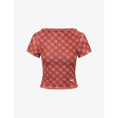 House Of Sunny Womens Retro Check Stretch-woven Top Multi In Red