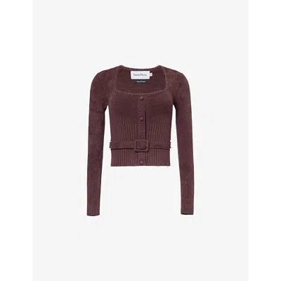 House Of Sunny Womens  Square-neck Detachable-belt Knitted Top In Chocolate