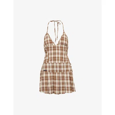 House Of Sunny Womens Multi The Hoxton Check-print Stretch-woven Mini Dress In Brown