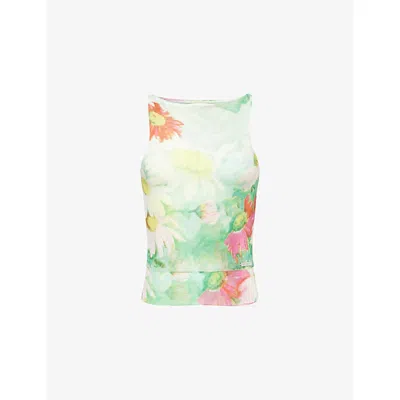 House Of Sunny Womens Multi Cosmos Abstract Floral-print Mesh Top