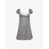 House Of Sunny Womens Multi Ditsy Daisy Puff-sleeve Cotton And Linen-blend Mini Dress In Black