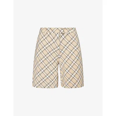 House Of Sunny Womens Multi Sloane Check-print Stretch-woven Shorts In Neutral