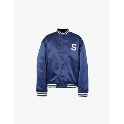 House Of Sunny Womens Satin Club Brand-patch Relaxed-fit Woven Jacket Navy